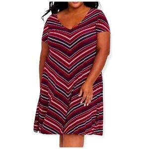 Torrid Burgandy Stripe V Neck Trapeze Dress‎ Size 0